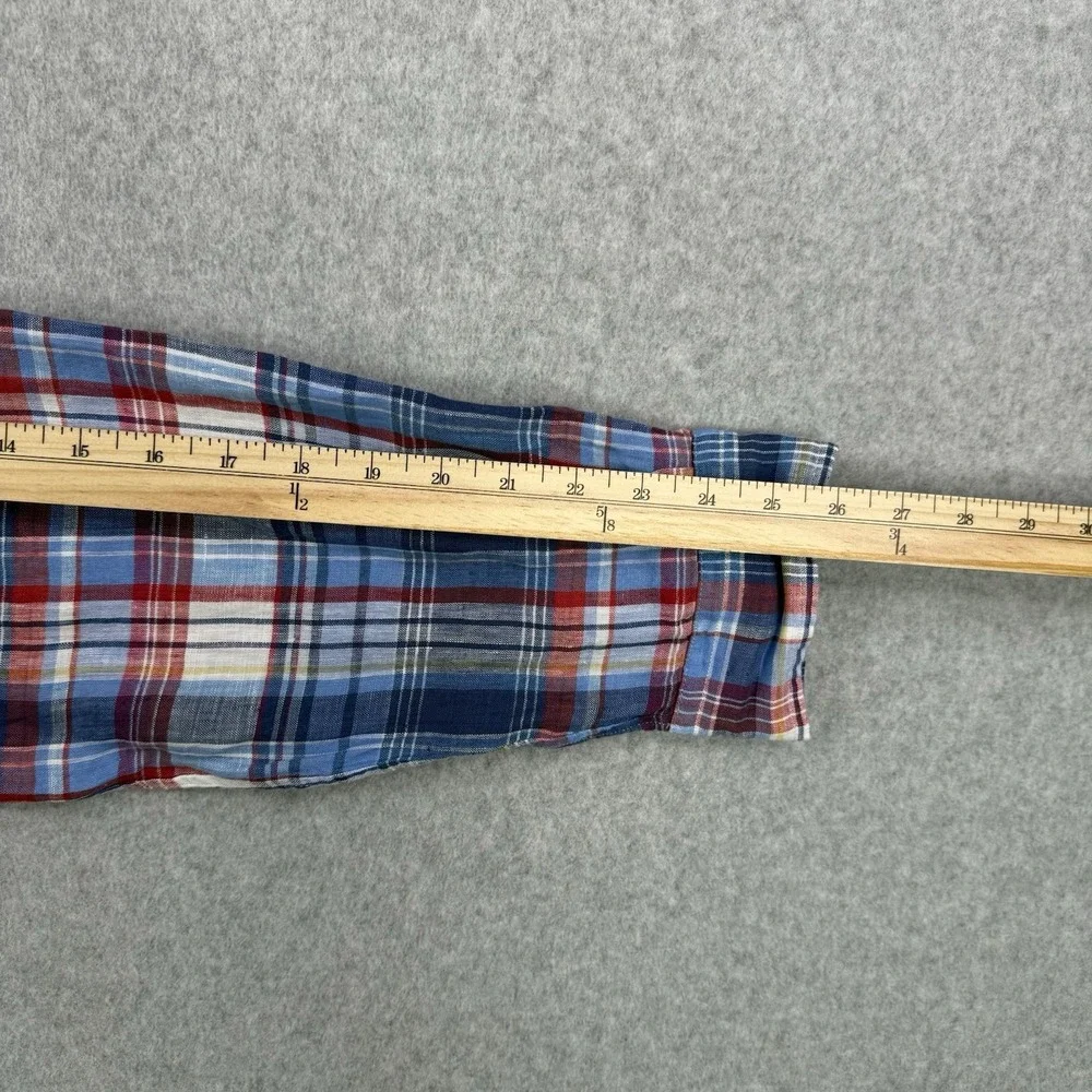 Polo Ralph Lauren Shirt Mens XL Blue Plaid Linen Preppy Button Down Long‎ Sleeve